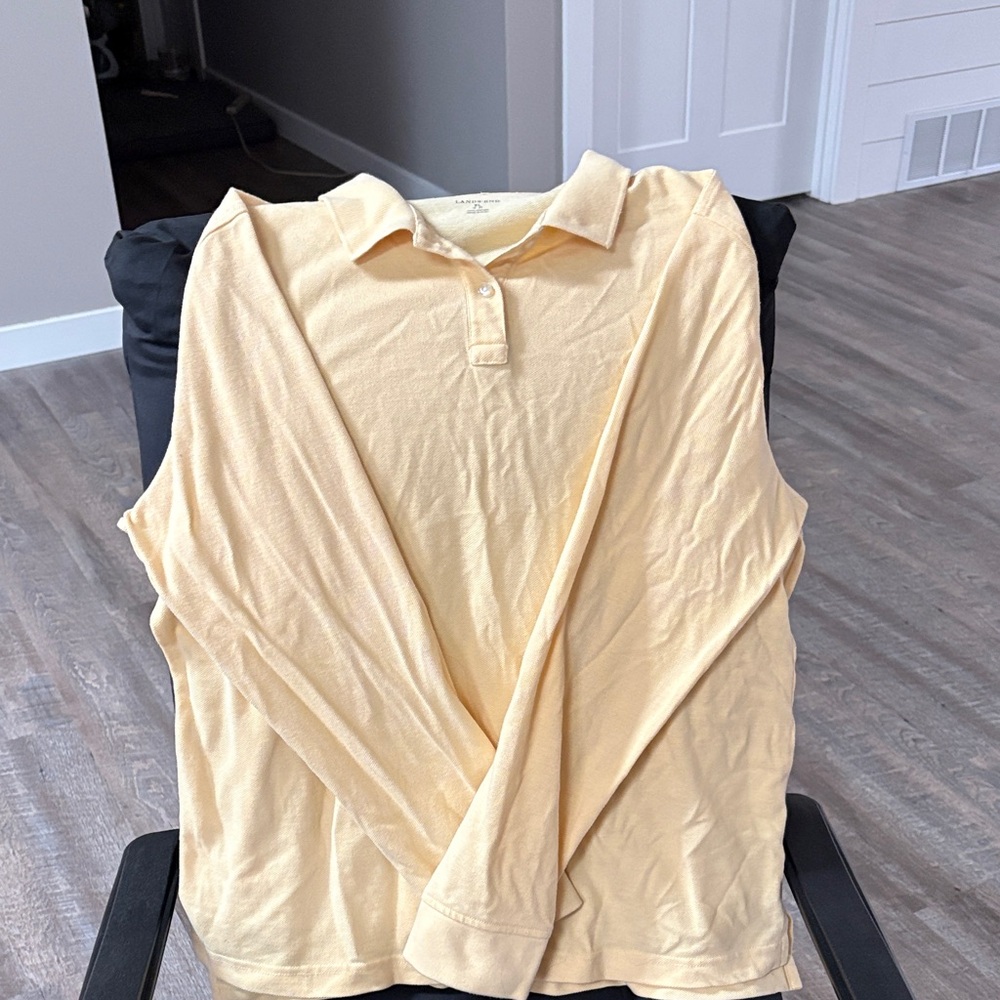 Lands' End Long Sleeve Polo in Soft Yellow